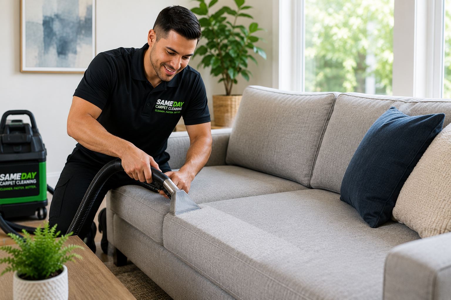 Green Choice technician detailing upholstery in Levittown NY